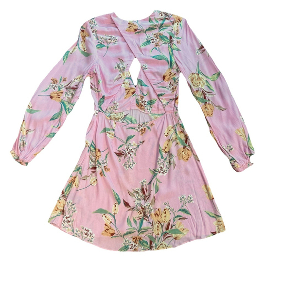 NWT AFRM Cutout Flounce Hemline Mini Dress Size:M Monna Pink Floral Long Sleeve - Picture 9 of 14